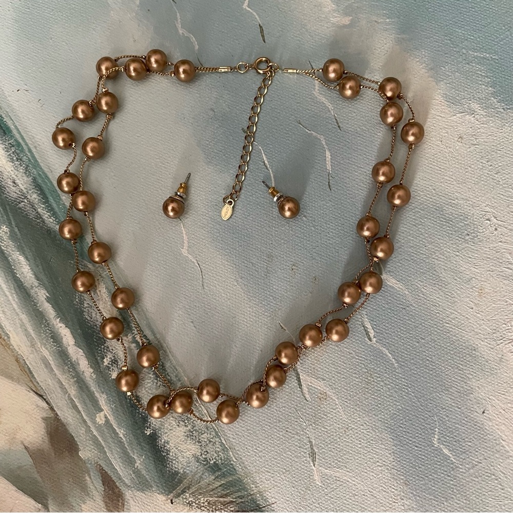 MONET PEARL DOUBLE STRAND NECKLACE W/MATCHING PEARL STUD EARRINGS - Picture 7 of 8